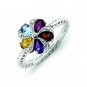 Silver stackable ring with semi-precious stones flower