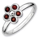 Silver Stackable ring with garnet flower
