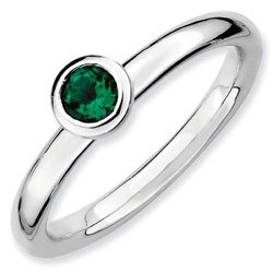 Silver stackable ring with emerald