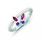 Silver stackable butterfly ring with semi-precious stones