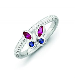 Silver stackable butterfly ring with semi-precious stones