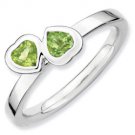 Silver stackable ring with peridot hearts