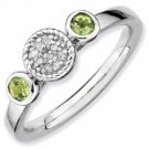 Silver stackable ring with peridot and diamonds