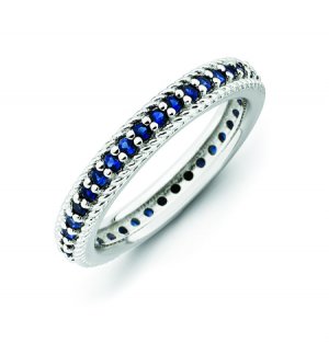Silver stackable ring with sapphires eternity band