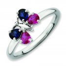 Silver stackable butterfly ring with rubies and sapphires