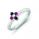Silver stackable flower ring with rubies and sapphires