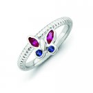 Silver stackable butterfly ring with rubies and sapphires