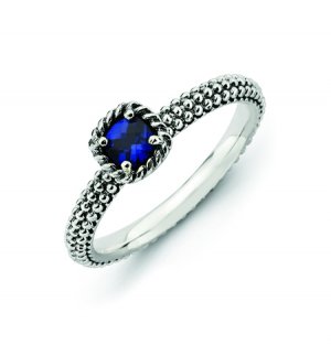 Silver stackable ring with sapphire