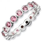Silver stackable ring with pink tourmaline eternity band