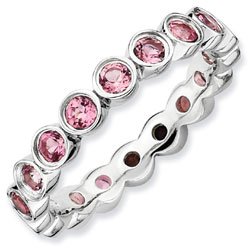 Silver stackable ring with pink tourmaline eternity band
