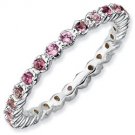 Silver stackable ring with pink tourmaline eternity band