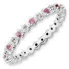 Silver stackable ring with pink tourmaline and diamond eternity band