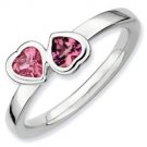 Silver stackable ring with pink tourmaline hearts