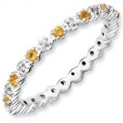 Silver stackable ring with citrine and diamonds eternity band