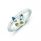 Silver stackable butterfly ring with semi-precious stones