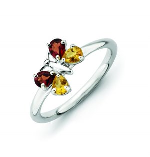 Silver stackable butterfly ring with semi-precious stones