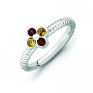 Silver stackable flower ring with semi-precious stones