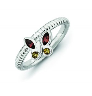 Silver stackable butterfly ring with semi-precious stones