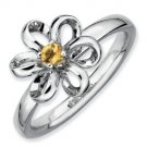 Silver stackable ring with citrine flower