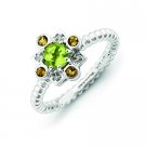 Silver stackable ring with citrines, peridot, and diamonds