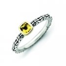 Silver stackable ring with square citrine