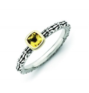 Silver stackable ring with square citrine
