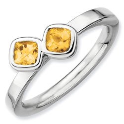 Silver stackable ring with square citrines