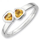 Silver stackable ring with heart citrines