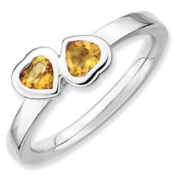 Silver stackable ring with heart citrines