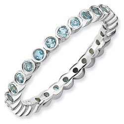 Silver stackable ring with blue topaz eternity band