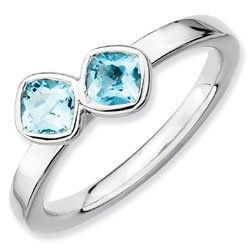 Silver stackable ring with blue topaz squares