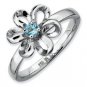Silver stackable ring with blue topaz flower