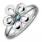 Silver stackable ring with blue topaz flower
