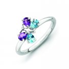 Silver stackable ring with blue topaz and amethyst butterfly