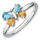 Silver stackable ring with blue topaz and citrine butterfly
