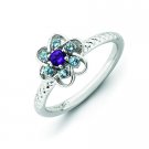 Silver stackable ring with blue topaz and amethyst flower
