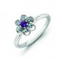 Silver stackable ring with blue topaz and amethyst flower