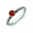 Silver stackable ring with red agate