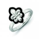 Silver stackable ring with black enamel fleur de lis
