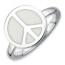 Silver stackable ring with enamel white peace sign