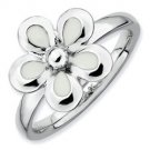 Silver stackable ring with enamel red flower