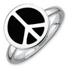 Silver stackable ring with enamel black peace sign
