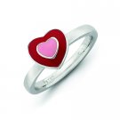 Silver stackable ring with enamel pink and red heart