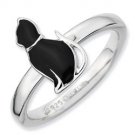 Silver stackable ring with enamel black cat