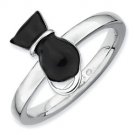 Silver stackable ring with enamel black cat
