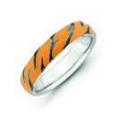 Silver stackable ring with enamel orange zigzag print