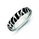 Silver stackable ring with enamel zebra print