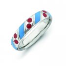 Silver stackable ring with enamel blue and red print