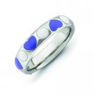 Silver stackable ring with enamel purple and white hearts