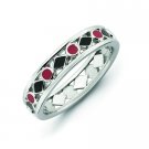 Silver stackable ring with enamel red and black
